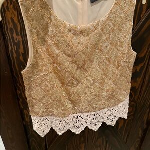 Gold Sequin Lace Trim Women's Top